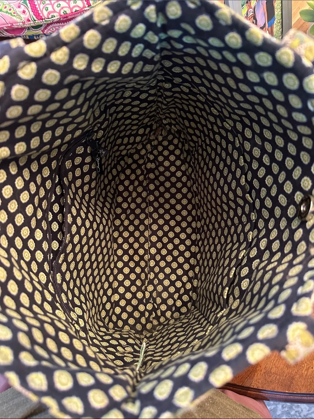 Vera Bradley Navy and Green Quilted Tile-Pattern Tote